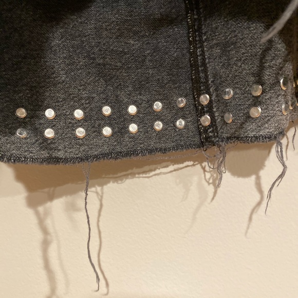 100% Cotton AllSaints Distressed Grey Studded Jean Mini skirt size 10 NYE Party - Picture 4 of 12